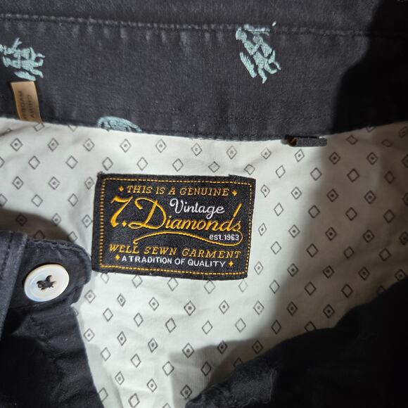 7 Diamonds Hawaiian Shirt Men’s Large Vintage Tiki Print King of the Beach - Picture 3 of 8